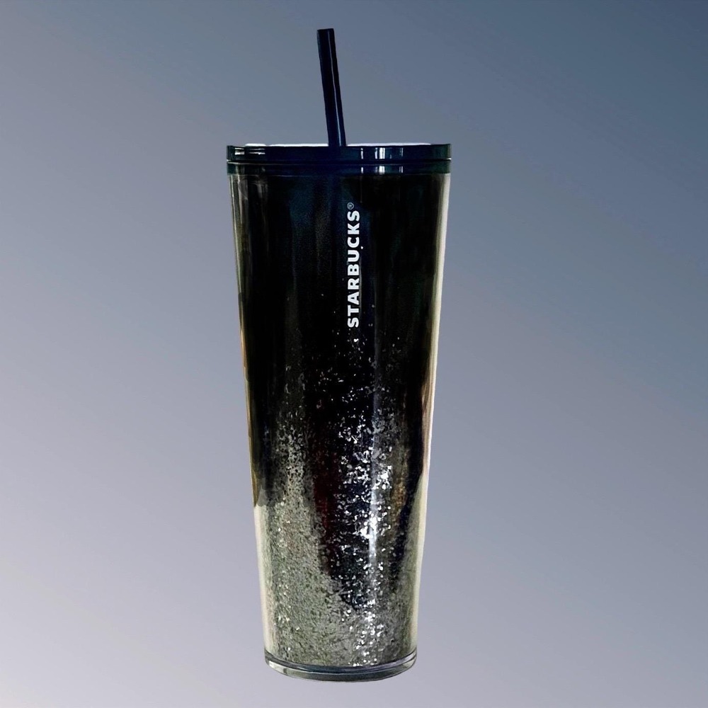 Starbucks Black Silver Glitter Ombre Cold Cup Tumbler 24oz Venti Acrylic